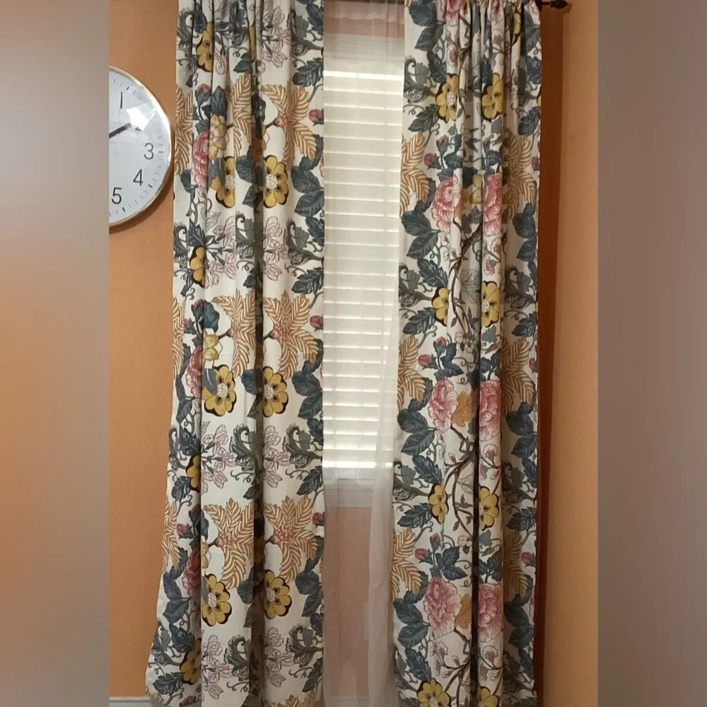 Floral Print Window Curtains - Yellow, Pink & Green